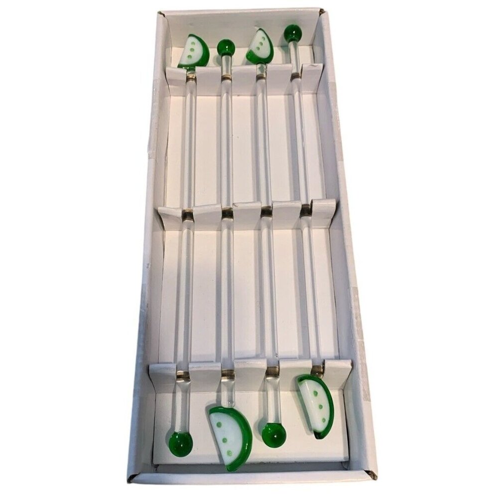 Tastefully Delicious 9” Lime Slices Sticks Glass Martini Cocktail Stirrers Set 4